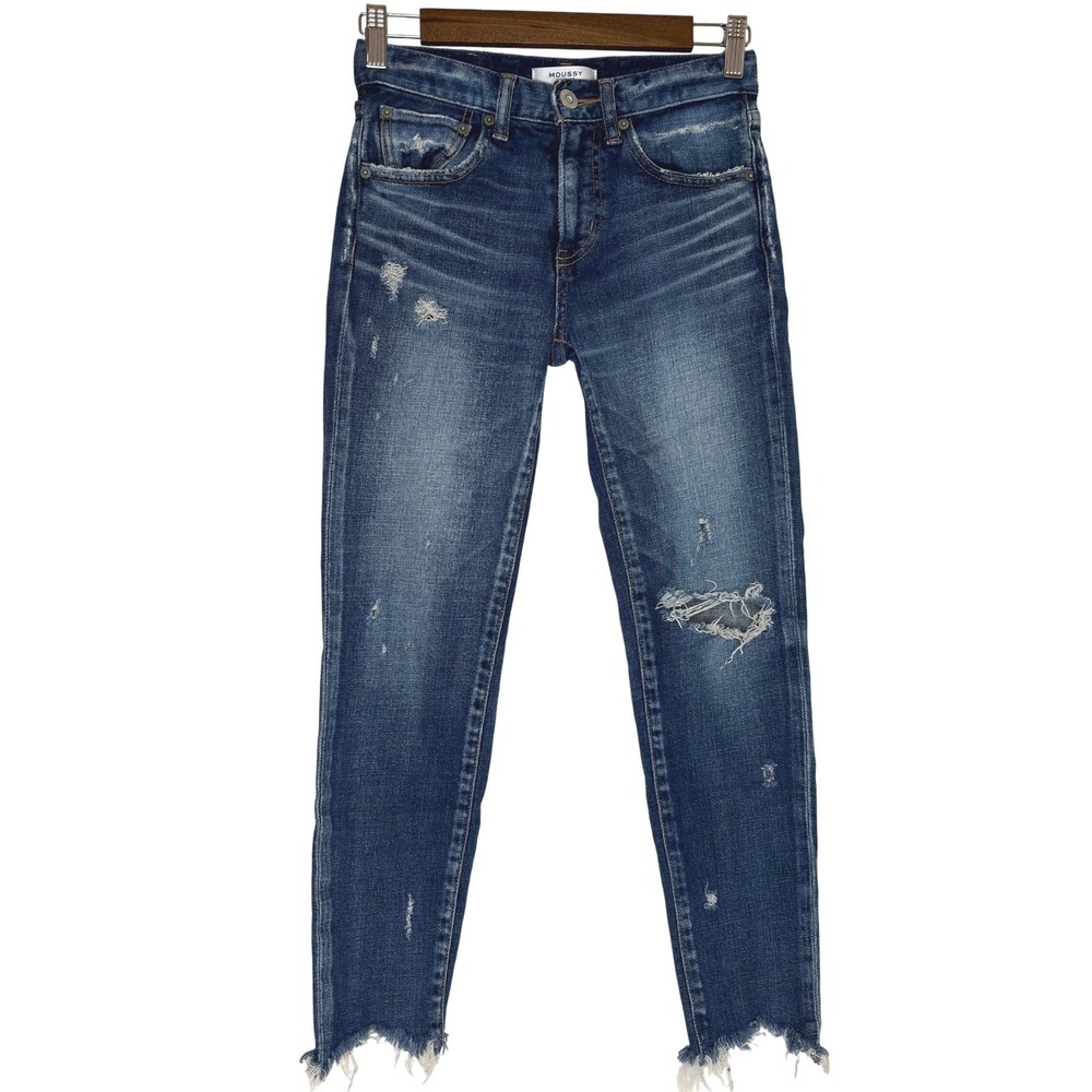 MOUSSY VINTAGE Distressed Chewed Raw Hem Skinny Crop Jeans Size 24